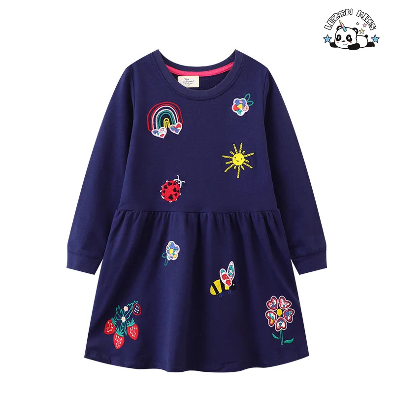 LEZONKIDS - 2024 OEM Embroidered Spring Autumn Long Sleeves Dress Fancy Kids Dress for 4 to 12T Girls